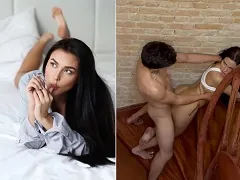 Brunette fait du porno dans les escaliers