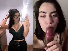 Nymphette aux yeux verts avalant du sperme