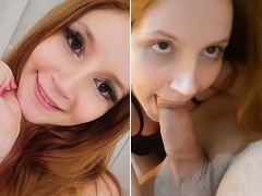 Une jeune rousse, fait une fellation gourmande