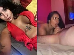 La belle brune suce avant de chevaucher la bite