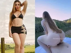 Prise de vue de la femme du chanteur de country en train de baiser au bord de la rivière dans la ferme alors que le cocu est en tournée au Brésil.