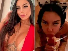 Belle brune sucée jusqu’à ce qu’elle reçoive du lait sur ses seins